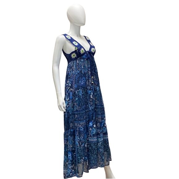 Aratta Girls Insane Maxi Dress • XS • NWT Reg $157 • Blue • Floral • Crochet - Picture 3 of 6